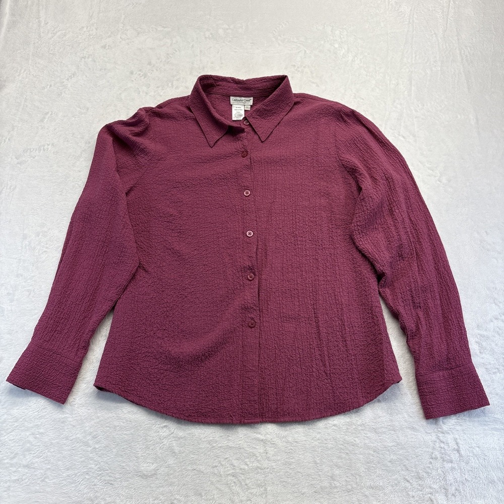 Coldwater Creek Blouse Womens Large Burgundy Long Sleeve Button Down